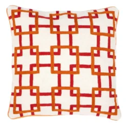 Casa Padrino Zierkissen in weiß / orange / rot 50 x H. 50 cm - Luxus Wohnzimmer Accessoires