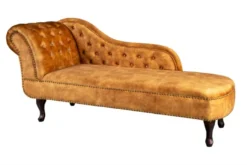 Chesterfield Chaiselongue Samt senfgelb / Dunkelbraun aus dem Hause Casa Padrino