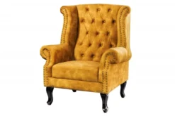 Chesterfield Sessel Antik Gelb / Braun Ohrensessel aus dem Hause Casa Padrino