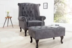 Chesterfield Sessel Antik Grau aus dem Hause Casa Padrino