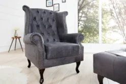 Chesterfield Sessel Antik Grau aus dem Hause Casa Padrino