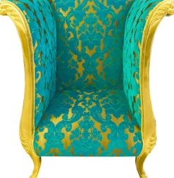 Extravaganter Pompöös by Casa Padrino Luxus Designer Sessel von Harald Glööckler Türkis Bouquet Muster / Gold - Pompööser Barock Sessel