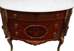 Französische Antik Stil Kommode Intarsien Braun mit weißer Marmorplatte Strasbourg - Barock Möbel