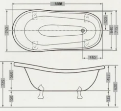 Freistehende Luxus Badewanne Jugendstil Roma Weiß/Altgold 1560mm - Barock Badezimmer - Retro Antik Badewanne