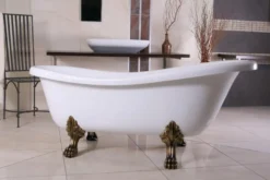 Freistehende Luxus Badewanne Jugendstil Roma Weiß/Altgold 1560mm - Barock Badezimmer - Retro Antik Badewanne