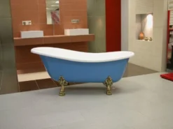 Freistehende Luxus Badewanne Jugendstil Roma Hellblau/Weiß/Altgold 1470mm - Barock Badezimmer