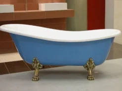 Freistehende Luxus Badewanne Jugendstil Roma Hellblau/Weiß/Altgold 1470mm - Barock Badezimmer