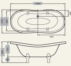Freistehende Luxus Badewanne Jugendstil Paris Weiß/Altgold 1880mm - Barock Badezimmer