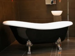 Freistehende Luxus Badewanne Jugendstil Roma Schwarz/Weiß/Altgold 1470mm - Barock Antik Badezimmer