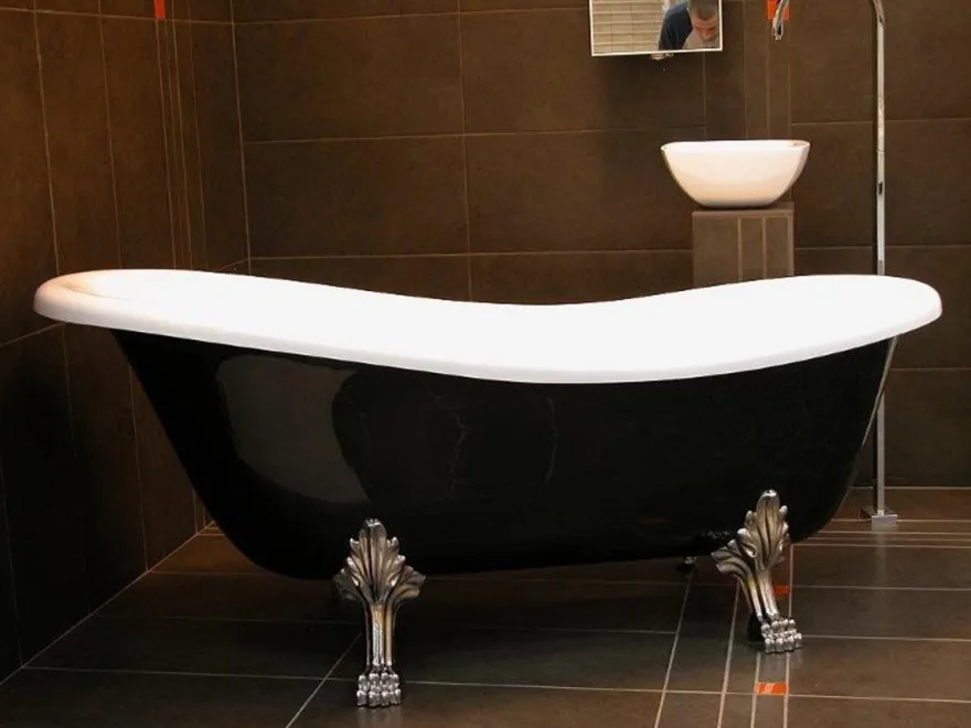 Freistehende Luxus Badewanne Jugendstil Roma Schwarz/Weiß/Altgold 1470mm - Barock Antik Badezimmer