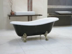 Freistehende Luxus Badewanne Jugendstil Roma Schwarz/Weiß/Altgold 1470mm - Barock Antik Badezimmer