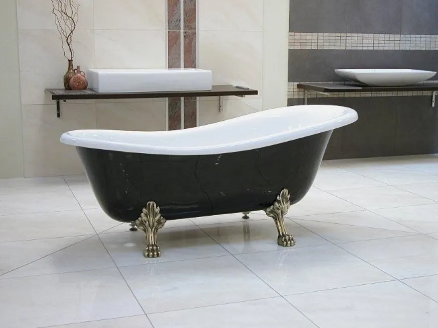 Freistehende Luxus Badewanne Jugendstil Roma Schwarz/Weiß/Altgold 1470mm - Barock Antik Badezimmer
