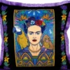 Frida Kahlo by Casa Padrino Luxus Deko Kissen mit Strass Steinen Schwarz / Bunt / Lila