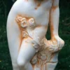 Große Casa Padrino Jugendstil Skulptur Frau mit Blume 40 x H 140 cm Antikstil Creme Patina - Barock Gartendeko - Schwer und Massiv