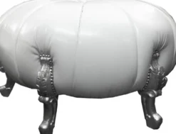 Großer Barock Rundhocker Ball Hocker Weiß Lederoptik / Silber