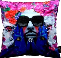 Harald Glööckler Designer Deko Kissen Pompöös by Casa Padrino Face & Sunglasses mit Strass Steinen - Art Collection -