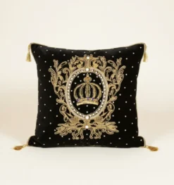 Harald Glööckler Luxus Barock Deko Kissen Pompöös by Casa Padrino Schwarz / Gold Krone aufwendig verziert mit Pailletten und Glitzersteinen