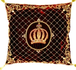 Harald Glööckler Luxus Barock Deko Kissen Pompöös by Casa Padrino Krone Bordeaux / Gold aufwendig verziert mit Pailletten und Glitzersteinen