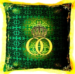 Harald Glööckler Luxus Deko Kissen Pompöös by Casa Padrino Barock Muster Grün / Gold 50 x 50 cm - Glööckler Kissen mit Glitzersteinen
