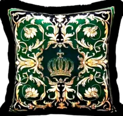 Harald Glööckler Luxus Deko Kissen Pompöös by Casa Padrino Grün / Schwarz / Gold 50 x 50 cm - Glööckler Kissen mit Glitzersteinen