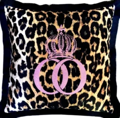 Harald Glööckler Luxus Deko Kissen Pompöös by Casa Padrino Leopard / Pink mit Strass Steinen Leo - Feinster Samtstoff - Glööckler Kissen