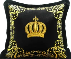 Harald Glööckler Luxus Deko Kissen Pompöös by Casa Padrino Krone Schwarz / Gold - Feinster Samtstoff - Glööckler Kissen mit Strass Steinen