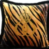 Harald Glööckler Luxus Deko Kissen Pompöös by Casa Padrino Krone Deluxe Tiger mit Strass Steinen Schwarz / Orange / Gold - Feinster Samtstoff - Glööckler Kissen