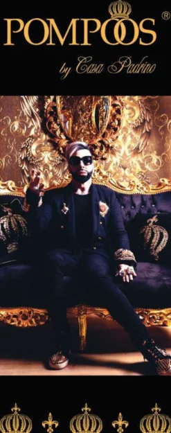 Harald Glööckler Luxus Deko Kissen Pompöös by Casa Padrino Krone Deluxe Tiger mit Strass Steinen Schwarz / Orange / Gold - Feinster Samtstoff - Glööckler Kissen