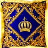 Harald Glööckler Pompöös Kissen by Casa Padrino - Royalblau / Gold Krone Deluxe mit Strass Steinen - Luxus Deko Barock Zierkissen