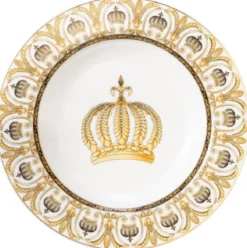 Harald Glööckler Pompöös Porzellan Suppenteller Set mit Krone Weiß / Gold Ø 22,3 x H. 3,7 cm - designed by Harald Glööckler
