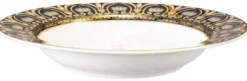 Harald Glööckler Pompöös Suppenteller mit Krone Weiß / Schwarz / Gold Ø 22,3 x H. 3,7 cm - Runder Porzellan Teller - designed by Harald Glööckler