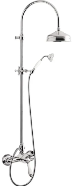 Jugendstil Retro Badezimmer Duschgarnitur Brausemischer mit Säulenbrause Silber / Weiß - Dusch Armatur Brauseset