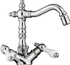 Jugendstil Retro Bidet-Einlochbatterie Badezimmer Waschtischarmatur Silber / Weiß H. 21 cm - Nostalgisches Bad Zubehör