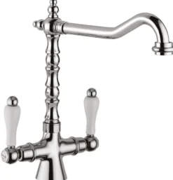 Jugendstil Retro Waschtischarmatur mit Schwenkauslauf Silber / Weiß H. 30,5 cm - Waschbeckenarmatur Made in Italy
