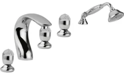 Luxus Badewannen Armaturen Set 5-Loch Kombination Silber - Badezimmer Badewannenarmaturen mit Swarovski Kristallglas