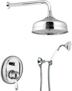 Luxus Badezimmer Duplex Duschgarnitur Silber / Weiß - Brauseset mit Einhelbelmischer