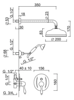 Luxus Badezimmer Duplex Duschgarnitur Silber / Weiß - Brauseset mit Einhelbelmischer