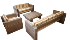 Luxus Garten Möbel Set Eiche Massiv - schwere Ausführung - 3er, 2er, 1x + Tisch - Massivholz rustikal - Lounge Set