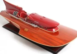 Luxus Holz Speedboot Braun / Rot 83 x 34 x H. 23 cm - Handgefertigtes Deko Modellboot Boot