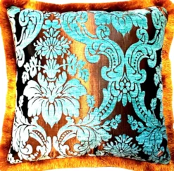 Luxus Kissen Pompöös by Casa Padrino von Harald Glööckler Elegance Collection Barock Muster Türkis / Gold 50 x 50 cm - Luxuskissen