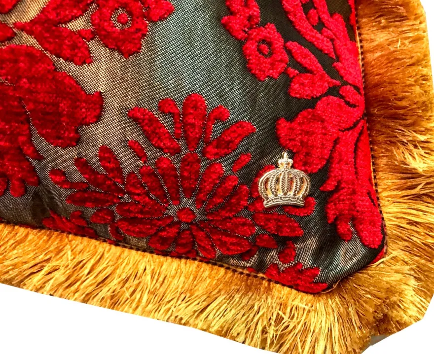 Luxus Kissen Pompöös by Casa Padrino von Harald Glööckler Elegance Collection Barock Muster Rot / Gold 35 x 55 cm - Luxuskissen