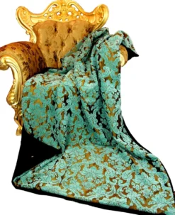 Luxus Wohndecke Pompöös by Casa Padrino Barock Türkis / Gold / Schwarz von Harald Glööckler mit edlem Bouquet Musterstoff
