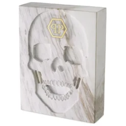 Philipp Plein Luxus Designer Marmor Skull Book Deko 18 x 24 x H. 5,5 cm Totenkopf Marmor Skulptur