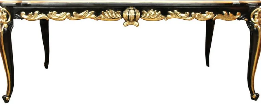 Pompöös by Casa Padrino Barock Luxus Esszimmer Set Grün / Schwarz / Gold - 1 Barock Esstisch mit Glasplatte und 6 Barock Esszimmerstühle designed by Harald Glööckler - Pompööse Barock Möbel