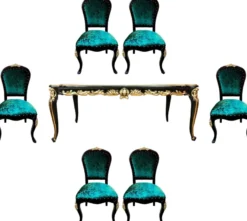 Pompöös by Casa Padrino Barock Luxus Esszimmer Set Grün / Schwarz / Gold - Pompööser Barock Esstisch mit Glasplatte und 6 Barock Esszimmerstühle designed by Harald Glööckler - Barock Möbel