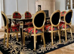 Pompöös by Casa Padrino Barock Luxus Esszimmer Set - Pompööser Barock Esstisch mit Glasplatte und 8 Stühlen designed by Harald Glööckler - Barock Esszimmermöbel