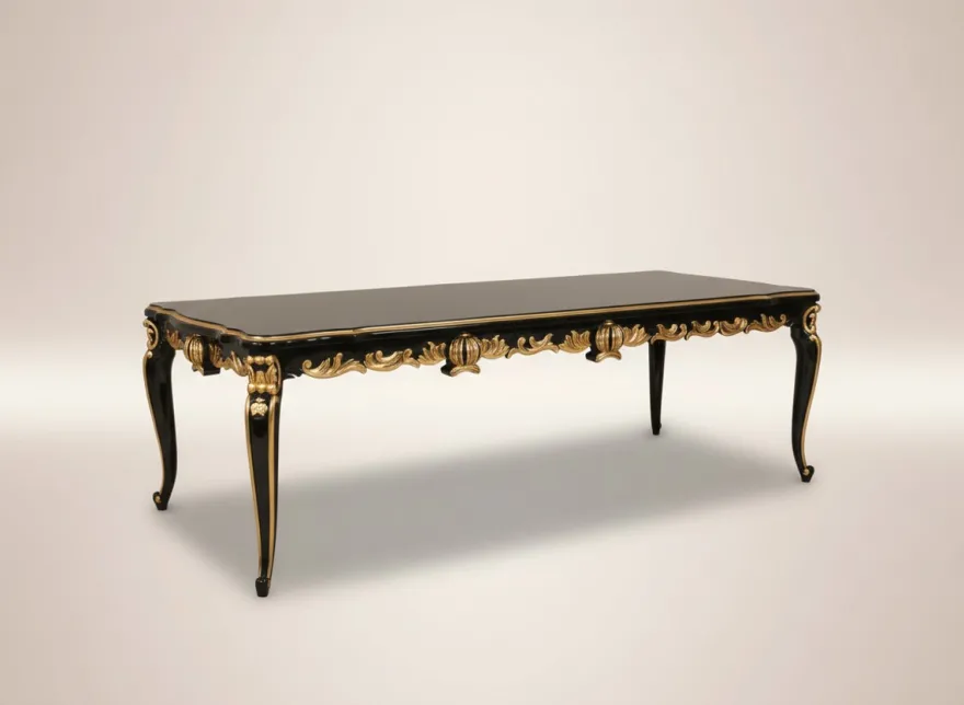 Pompöös by Casa Padrino Barock Luxus Esstisch mit Glasplatte Schwarz / Gold 350 x 120 x H. 80 cm - Pompööser Barock Esstisch designed by Harald Glööckler