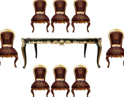 Pompöös by Casa Padrino Barock Luxus Esszimmer Set - Pompööser Barock Esstisch mit Glasplatte und 8 Stühlen mit Glitzersteinen designed by Harald Glööckler - Barock Esszimmermöbel