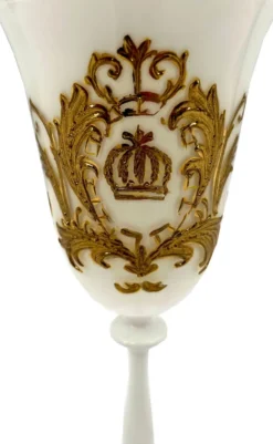 Pompöös by Casa Padrino Luxus Barock Weinglas Set Weß / Gold Ø 8,7 x H. 20,3 cm - Weingläser mit 24 Karat Vergoldung - Pompööse Weingläser designed by Harald Glööckler - Luxus Designer Weingläser