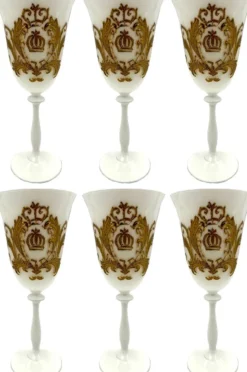 Pompöös by Casa Padrino Luxus Barock Weinglas Set Weß / Gold Ø 8,7 x H. 20,3 cm - Weingläser mit 24 Karat Vergoldung - Pompööse Weingläser designed by Harald Glööckler - Luxus Designer Weingläser
